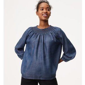 NWT LOFT Smocked Chambray Top